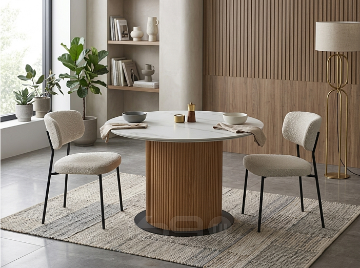 Стол MESA D120 цвет БЕЛЫЙ МРАМОР M326 / Каркас OAK