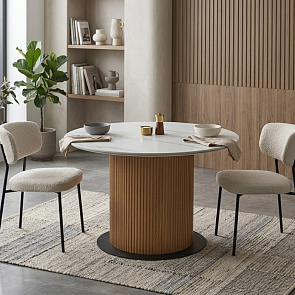 Стол MESA D120 цвет БЕЛЫЙ МРАМОР M326 / Каркас OAK