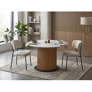Стол MESA D120 цвет БЕЛЫЙ МРАМОР M326 / Каркас OAK