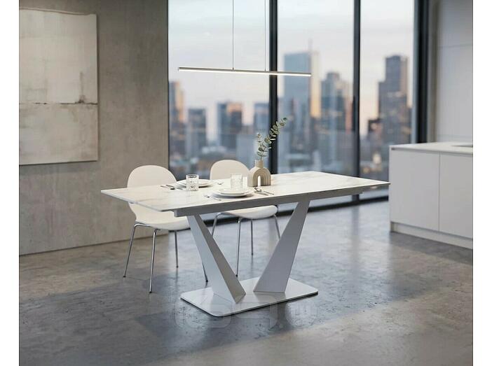 Стол Ниагара 140 БЕЛЫЙ МРАМОР, стекло / БЕЛЫЙ, М-City