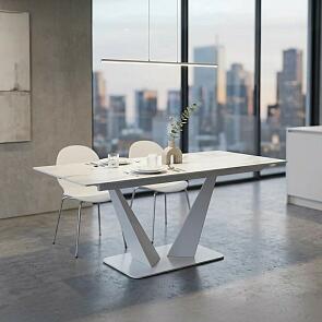 Стол Ниагара 140 БЕЛЫЙ МРАМОР, стекло / БЕЛЫЙ, М-City