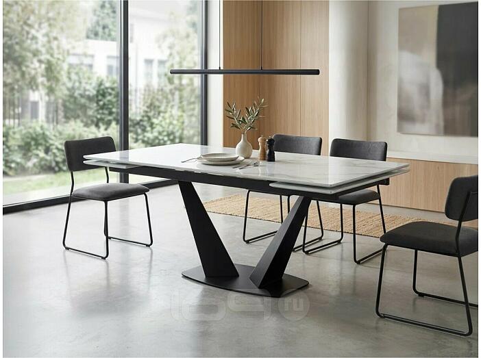 Стол Ниагара 140 БЕЛЫЙ МРАМОР, стекло / ЧЕРНЫЙ, М-City