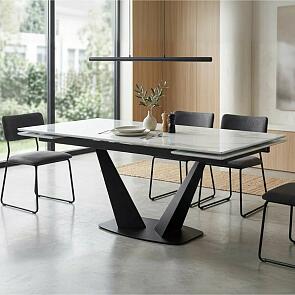 Стол Ниагара 140 БЕЛЫЙ МРАМОР, стекло / ЧЕРНЫЙ, М-City