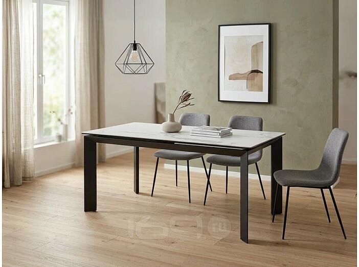 Стол CREMONA 140 HIGH GLOSS STATUARIO Белый мрамор глянцевый, керамика/ черный