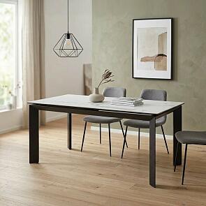 Стол CREMONA 140 HIGH GLOSS STATUARIO Белый мрамор глянцевый, керамика/ черный