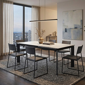 Стол CREMONA 140 HIGH GLOSS STATUARIO Белый мрамор глянцевый, керамика/ черный