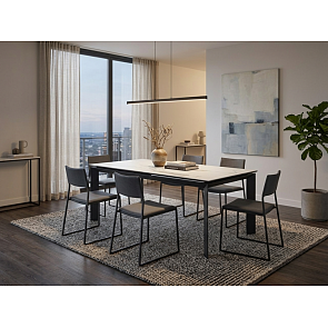 Стол CREMONA 140 HIGH GLOSS STATUARIO Белый мрамор глянцевый, керамика/ черный