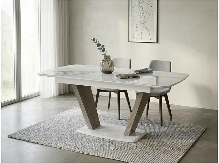 Стол Петир дуб с пилением/белая шагрень