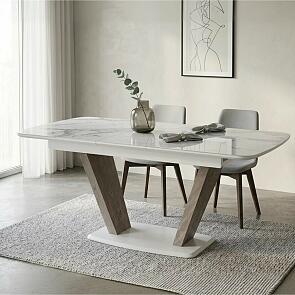 Стол Петир дуб с пилением/белая шагрень