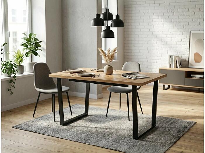 Стол Лота Лофт 120(160)х75х75 дуб вотан/черный матовый