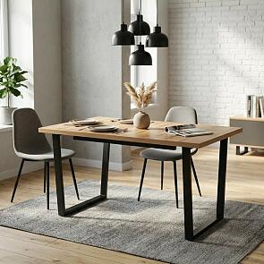 Стол Лота Лофт 120(160)х75х75 дуб вотан/черный матовый