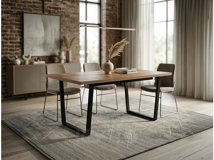 Стол Лота Лофт 120(160)х75х75 дуб делано темный/чёрный матовый