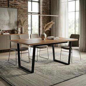 Стол Лота Лофт 120(160)х75х75 дуб делано темный/чёрный матовый