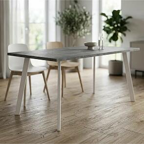 Стол Тринити Лофт 120х60х75 бетон/матовый белый