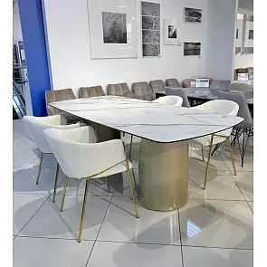 Стол BRONTE 220 KL-188 Контрастный мрамор матовый, итальянская керамика/ Шампань
