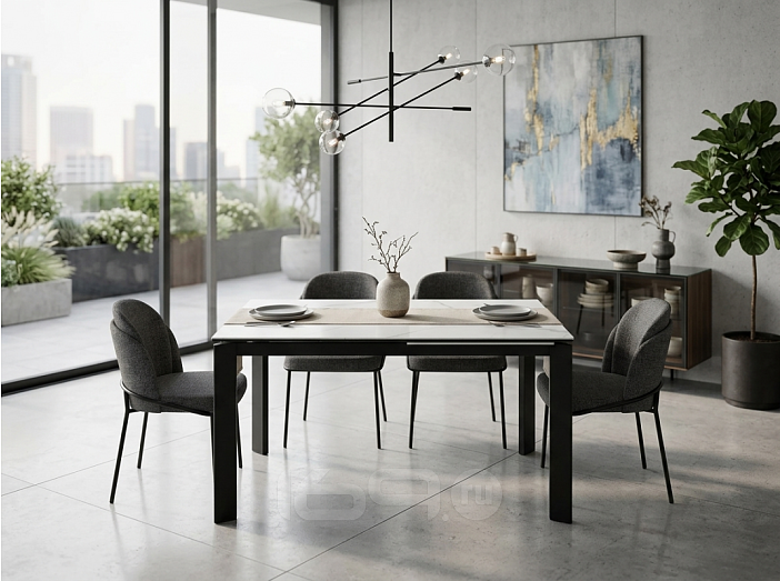 Стол CORNER 120 MATTE STATUARIO Белый мрамор матовый керамика, стекло/ черный каркас