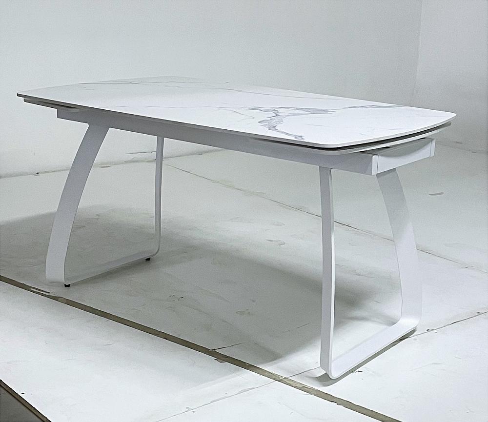 Стол LUGO 140 GLOSS STATUARIO WHITE SINTERED STONE/ WHITE плитка decovita cement white hdr stone 60х120 см