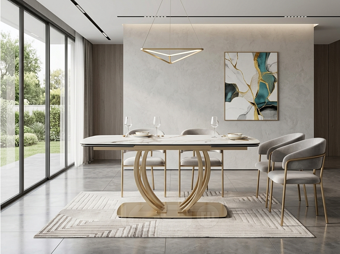 Стол MATERA 160 KL-136 Контрастный мрамор матовый, итальянская керамика/ каркас цвета шампань