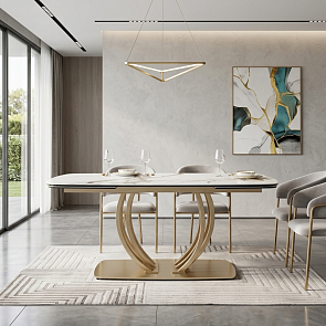 Стол MATERA 160 KL-136 Контрастный мрамор матовый, итальянская керамика/ каркас цвета шампань