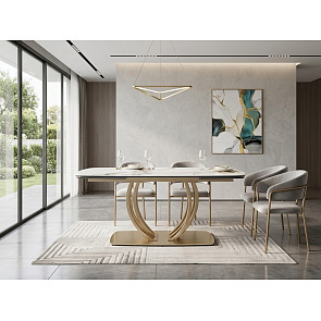 Стол MATERA 160 KL-136 Контрастный мрамор матовый, итальянская керамика/ каркас цвета шампань