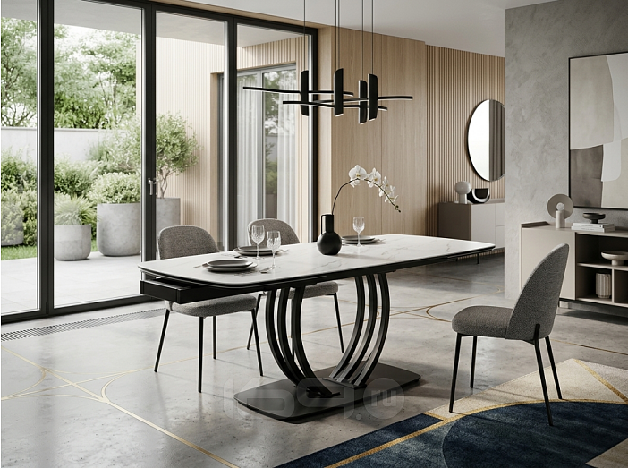 Стол MATERA 160 MARBLES KL-99 Белый мрамор матовый, итальянская керамика/ черный каркас