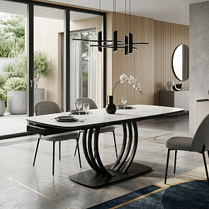 Стол MATERA 160 MARBLES KL-99 Белый мрамор матовый, итальянская керамика/ черный каркас