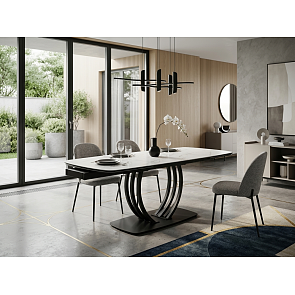 Стол MATERA 160 MARBLES KL-99 Белый мрамор матовый, итальянская керамика/ черный каркас