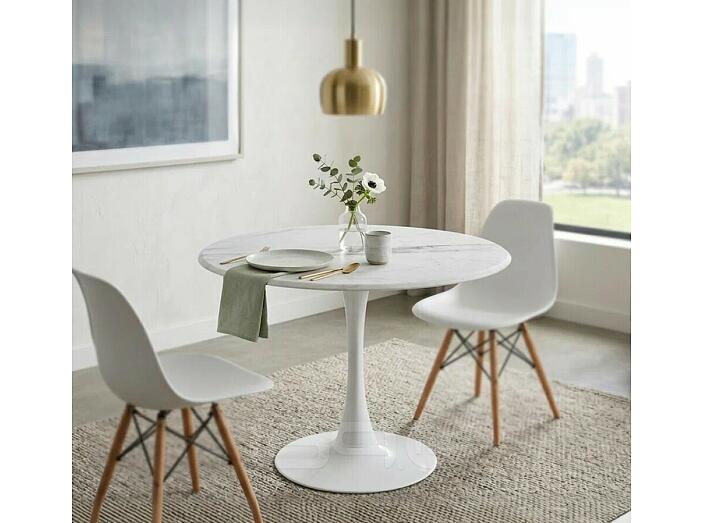 Стол Тулип 90х73 мрамор белый/белый