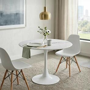 Стол Тулип 90х73 мрамор белый/белый