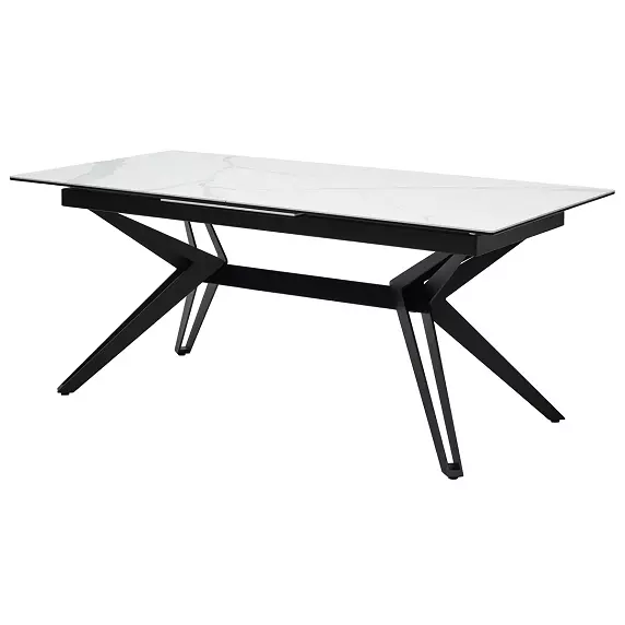 Стол URBINO 180 MATTE STATUARIO Белый мрамор матовый, керамика/ чёрный каркас