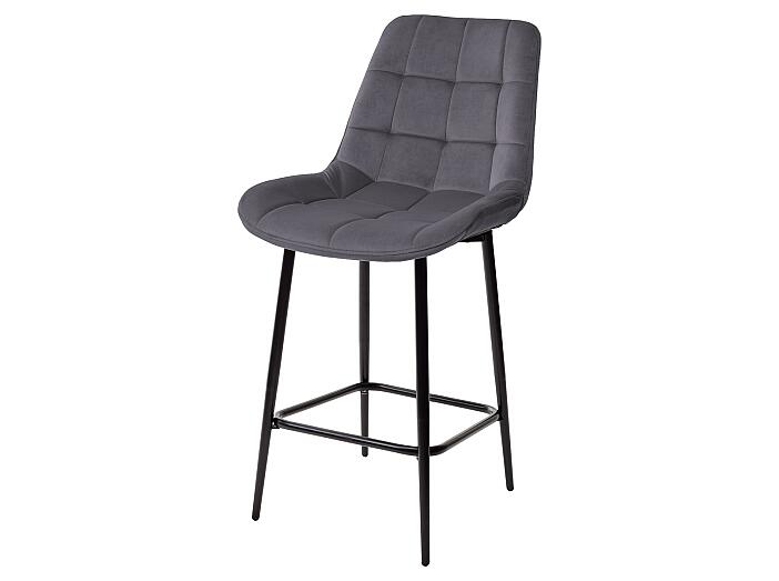 Полубарный стул ХОФМАН, цвет H-09 Светло-серый, велюр / черный каркас H=63cm  