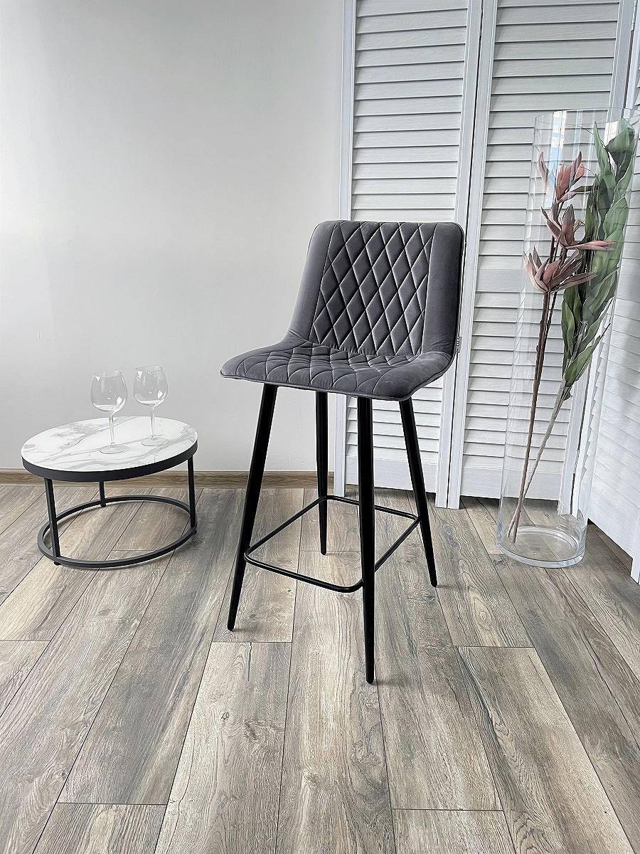 Полубарный стул Поль серый #27, велюр / черный каркас (H=66cm) Браво 461MC04433, цвет чёрный