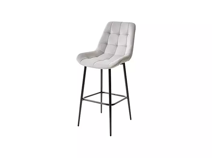 Барный стул ХОФМАН, цвет H-09 Светло-серый, велюр/чёрный каркас