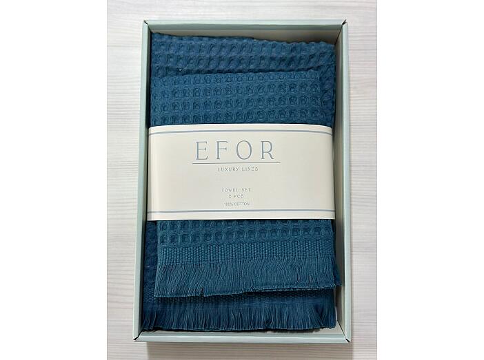 Набор вафельных полотенец EFOR из 2-х предметов (50 х 90; 70 х 140) темно-синий (коробка)