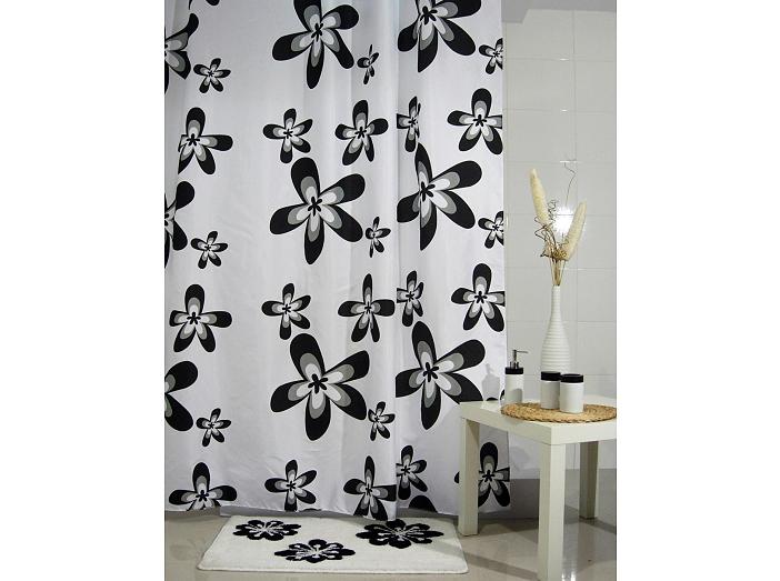 Штора текстильная/ванны и душа Черные цветы 180 х 200 см, цвет чёрный/белый