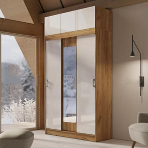 Бася/Роджина Шкаф с антресолью (Белый глянец холодный/Дуб крафт)