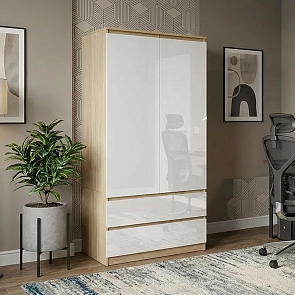 Челси Шкаф 2-х ств (2УПК) комбинированный (Ш) (Белый глянец холодный, дуб сонома)