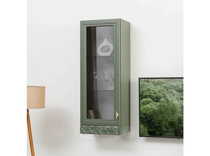 Шкаф 400x305x1073 Марион Олива шагрень/дымчатый зелёный МДФ