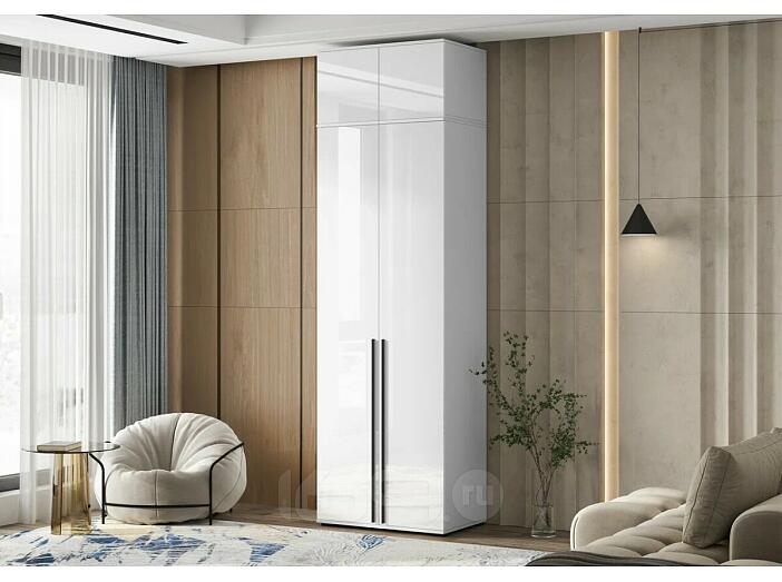 Норд Шкаф 2-х ств.(800) с антресолью (Белый/Белый Глянец холодный)