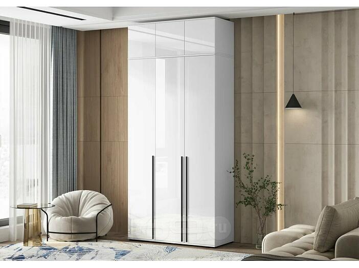 Норд Шкаф 3-х ств.(1200) с антресолью (Белый/Белый глянец холодный)