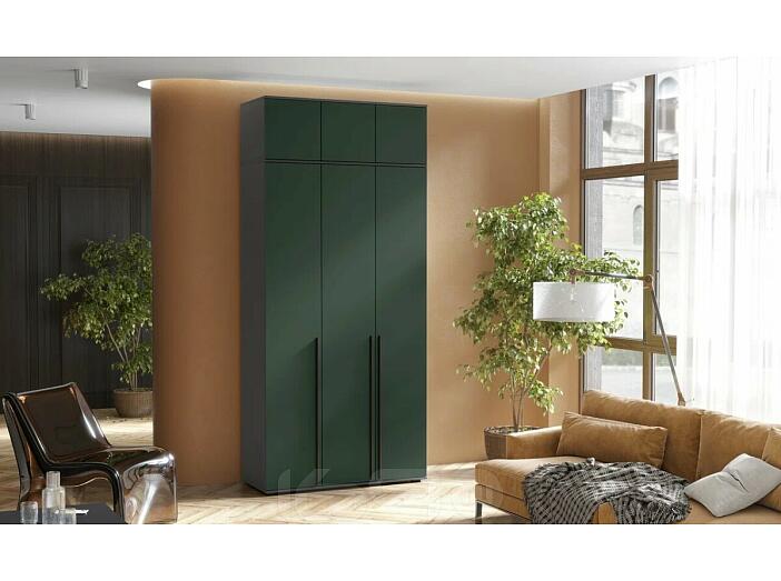 Норд Шкаф 3-х ств.(1200) с антресолью (Изумрудный (КРОМКА ГРАФИТ), Графит)