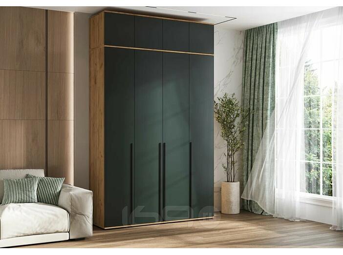 Норд Шкаф 4-х ств.(1600) с антресолью (Изумрудный (КРОМКА ИЗУМРУД), Дуб Крафт (КРОМКА ДУБ КРАФТ))