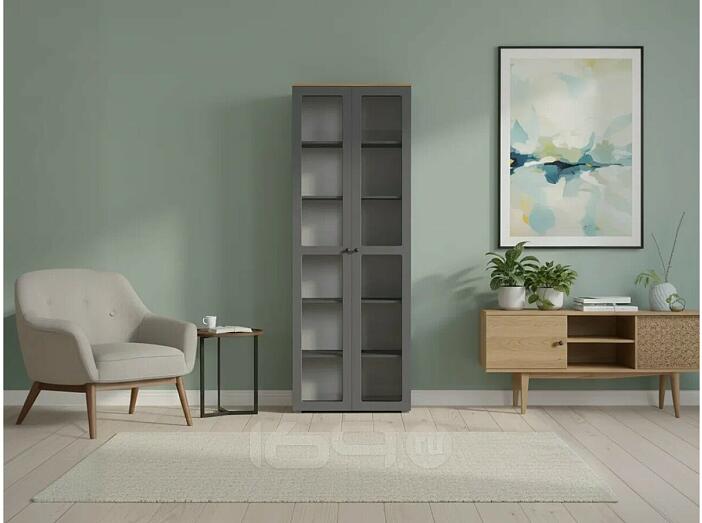 Остин Шкаф-витрина 16.394.02 Серый Графит, Дуб Золотой Крафт