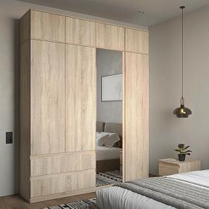 Шкаф для одежды STERN с антресолью ШКЯ-4 c зеркалом(N) Дуб Сонома