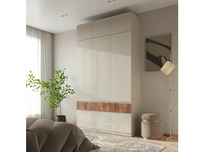 Шкаф PIANO с антресолью 3-х створчатый Кашемир/Каштан