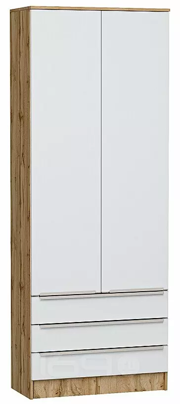 Шкаф двухстворчатый Стиль ШК-803 с ящиками Silky White Дуб Вотан