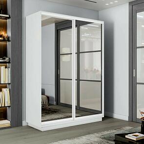 Шкаф Экспресс 2 2-х дверный Дуо Зеркало (Белый профиль) Белый снег 1400x2400x450