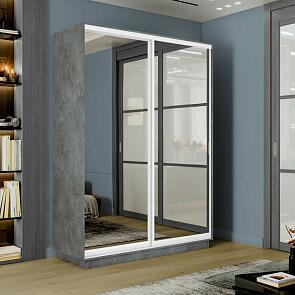 Шкаф Экспресс 2 2-х дверный Дуо Зеркало (Белый профиль) Бетон 1400x2200x600