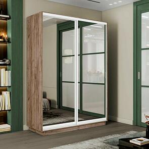 Шкаф Экспресс 2 2-х дверный Дуо Зеркало (Белый профиль) Дуб Крафт Табачный 1400x2200x600