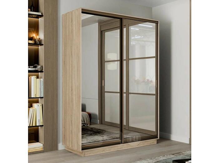 Шкаф Экспресс 2 2-х дверный Дуо Зеркало (Бронзовый профиль) Дуб Сонома 1600x2200x450